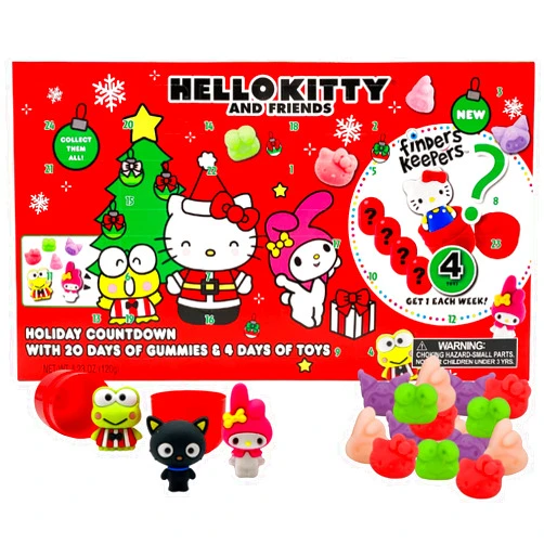 Galerie Hello Kitty Finders Keepers Advent Calendar, 2023 Countdown to Christmas with Gummy Candies and Toys, 24 Days