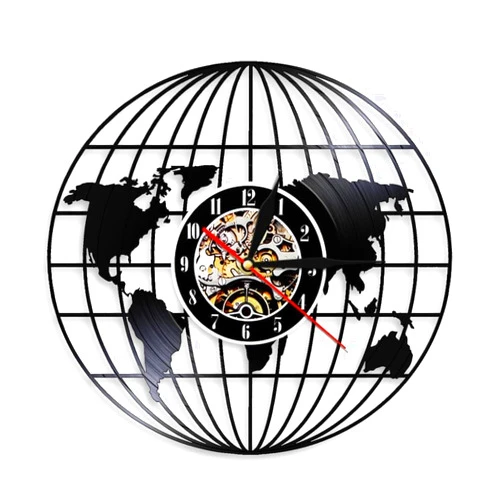 ANXXX 3D Globe Map of Earth Vinyl Record Wall Art Travel Gifts All Around The World Earth Map Decorative Wall Watch Vintage Clock Without LED