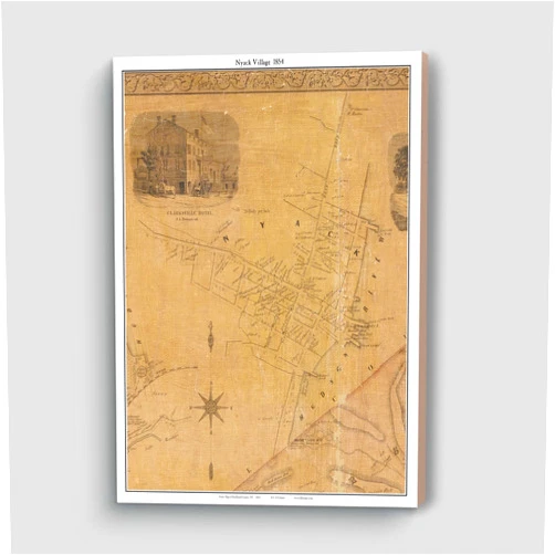 MG Global Vinage Hanging Canvas Print of Nyack Village 1854 Genealogy Rockland County New York NY | 8x12 12x18 16x24 20x30 24x36 Historical City Wall Art for Gift | Antique Rustic Home Office Decor