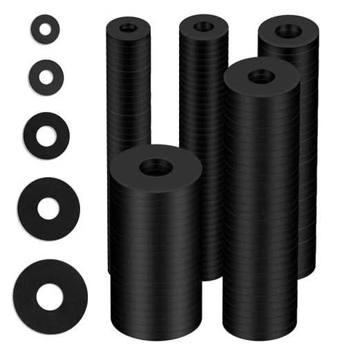 SAREAL 220 Pcs Flat Rubber Washers Assortment Kit,Black Rubber Flat Washer Rubber Washers for Bolts Spacers,5 Sizes Rubber Bushing Gasket kit