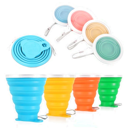 ME.FAN Silicone Collapsible Travel Cup - Silicone Folding Camping Cup with Lids - Expandable Drinking Cup Set - Portable, Graduated [9.22oz]