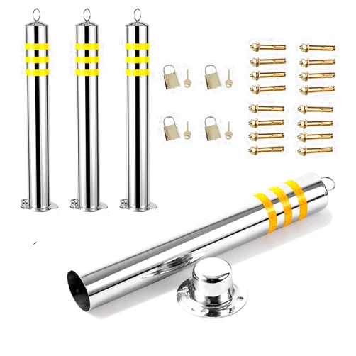 UHNGE-ER 4 Pack Commercial Parking Barrier Traffic Delineator Post Cone, 24 27 31 35 40 43 47 High, Metal Round Safety Bollard Post for Sidewalks/Traffic-Sensitive Area/Storefronts (75cm/29.5in)