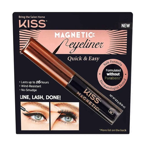 KISS Magnetic Eyeliner, Black, 0.16 Ounce, Smudge Proof, Biotin Infused, Free of Synthetic Fragrances, Dyes, Parabens, Petrochemicals, And Formaldehyde with Precision Tip Brush