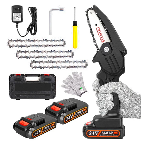 OneLeaf Mini Chainsaw Cordless Upgrade with 3 Chain 24V Strong Power 2 Batteries and Charger, OneLeaf Portable Handheld Battery Chainsaw, Small One-Handed for Gardening Pruning, Tree Trimming