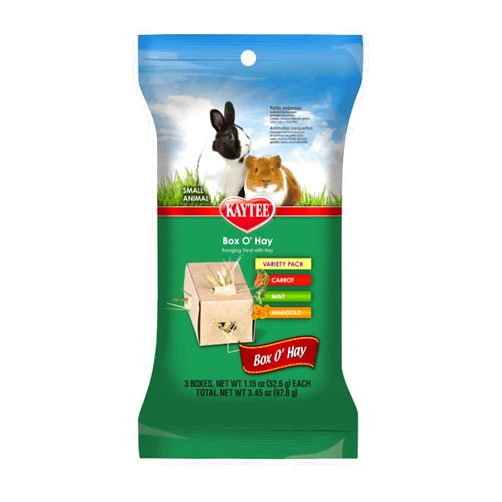 Kaytee Small Animal Pet Box O' Hay Variety Pack Carrot, Mint, and Marigold 3.45 oz