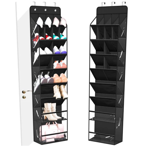MISSLO Clear Over the Door Shoe Organizer Large Deep Pockets Hanging Shoe Rack for Closet Fit 20 Pairs Shoe Holder for Sneakers Boots Storage, Black