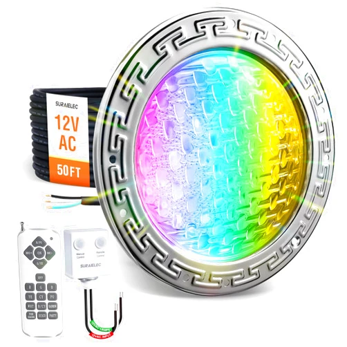 SURAIELEC 12V AC Pool Lights for Inground Pool, 10 inch Color Changing LED Pool Light with Remote Control, 300W Equivalent, Underwater Swimming Pool Light Fixture for Large Wet Niches, 50FT Cord