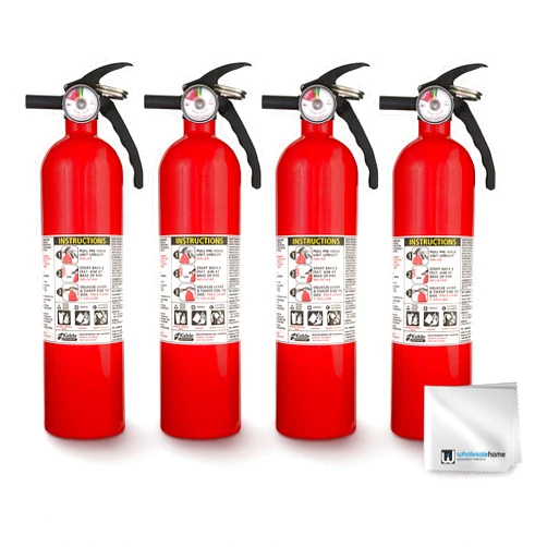 Kidde FA110 Multipurpose Fire Extinguishers 4 Pack - Red, (Rating 1-A:10-B:C) Includes Wholesalehome Cleaning Cloth