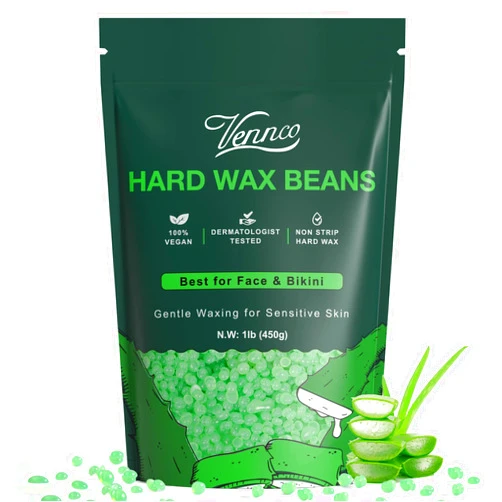 Vennco Hard Wax Beads, 1lb Wax Beans For Coarse Hair Removal Sensitive Skin With Pure Aloe Vera, For Face Eyebrow Leg Bikini Brazilian Waxing, Perfect For Full Body & All Hair Types At Home