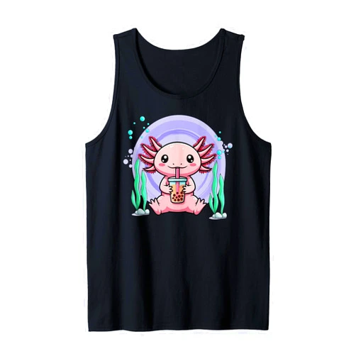 Axolotl Ambystoma mexicanum Tee Axolotl Bubble Tea Boba Milk Tea Cute Rainbow Anime Axolotl Tank Top