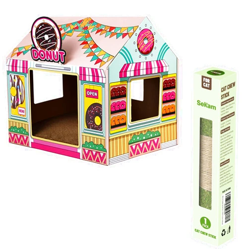 Sekam Cardboard Cat House with Scratcher/Catnip, Catnip Toys for Cats