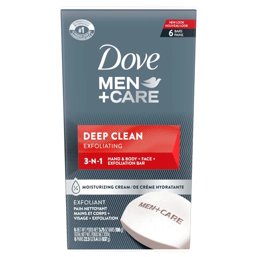 DOVE MEN + CARE Dove Men+Care Body Soap and Face Bar More Moisturizing Than Bar Soap Deep Clean Effectively Washes Away Bacteria, Nourishes Your Skin 3.75 Ounce (Pack of 6)
