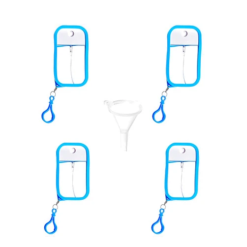 EMISSU 50ml Portable Spray Bottle, Mini Card Perfume Travel Refillable Atomizer, Reusable Sprayer Bottle with Hook and Silicone case for Hand Sanitizer Fragrance Cosmetic (Blue)