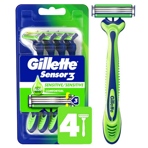 Gillette Sensor3 Sensitive Men's Disposable Razor, 4 Razors