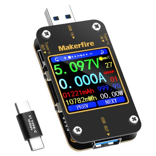 MakerHawk USB Multimeter USB Voltmeter Ammeter Load Tester USB Voltage Current PD Battery Power Capacity Charger Type C Meter Tester LCD Display Cable Resistance QC2.0/3.0/4.0 N20 1.54 Inch Screen