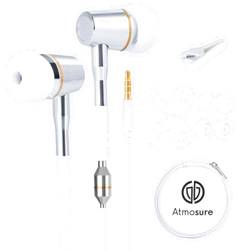 ATMOSURE Air Tube Headphones — Anti Radiation EMF Free Headphones with Carry Case, Microphone, Volume Control, Clipper and Set of Ear Tips