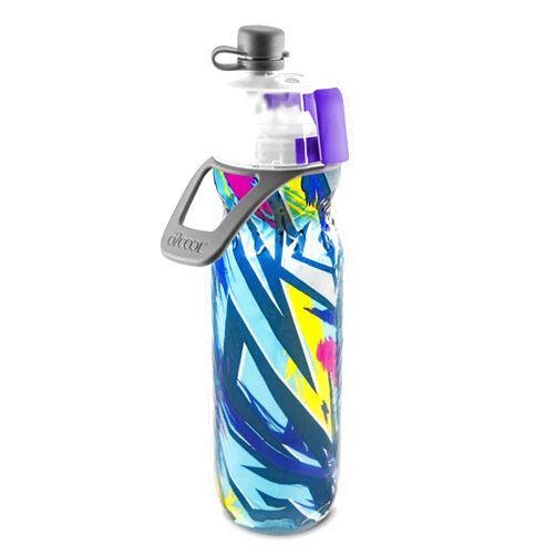 O2COOL Mist 'N Sip Misting Water Bottle 2-in-1 Mist And Sip Function With No Leak Pull Top Spout Reusable Sports Water Bottle - 20 oz (Lightning Blue)