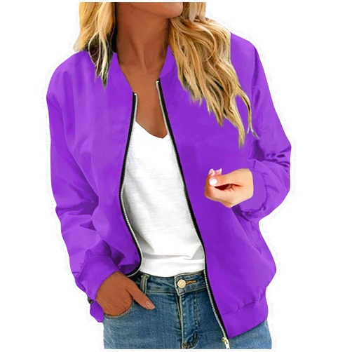 FlekmanArt Women's Bomber Jackets Lightweight Casual Jacket Full Zip Windbreaker Fall Loose Jacket with Pockets