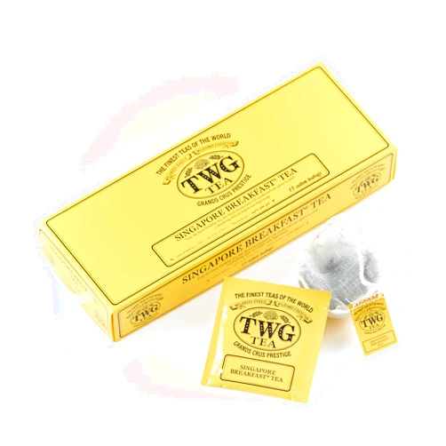 TWG Tea | Singapore Breakfast Tea | Black Tea & Green Tea | Vanilla & Spices | 15 Hand Sewn Cotton Tea Bags | Gift Set