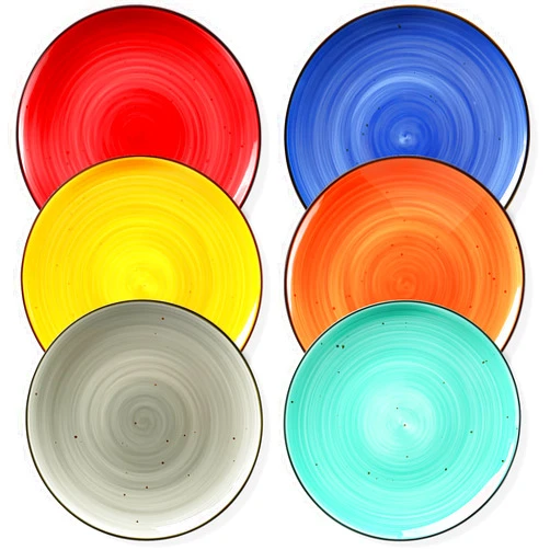 Yedio Dinner Plates, 10.4 Inch Porcelain Plates for Salad, Dessert, Appetizer, Pasta, Kitchen Serving Round Dishes, Microwave, Oven, Dishwasher Safe, Modern Colorful, Hand Painted, Set of 6