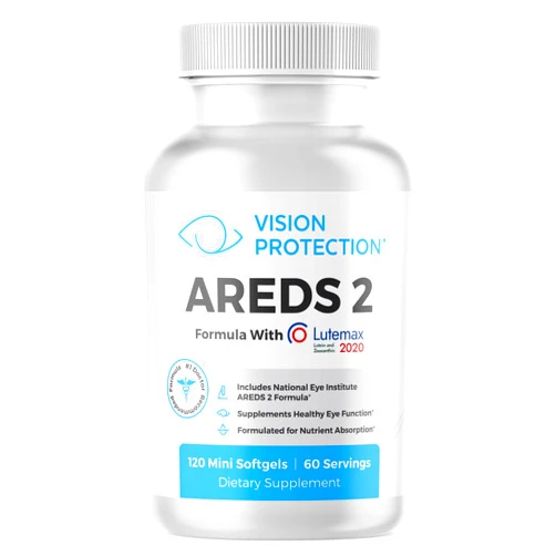 VISION PROTECTION AREDS 2 Eye Vitamin & Mineral Supplement for Ocular Health, Lutemax 2020 with Natural Eye Institute AREDS 2 Study Ingredients Lutein, Vitamin C, & Zeaxanthin, 120 Mini Softgels