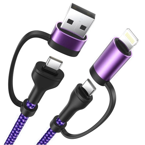 XUDUO 4-in-1 USB C Cable Apple MFi Certified Lightning Cable 6.6ft, 60W Type C Charger Fast Charging Nylon Braided Multi iPhone Charger Cord for iPhone 15 Pro Max/15 Plus/15 14 13 Pro/iPad/MacBook