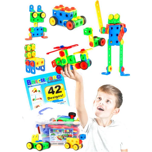 Brickyard Building Blocks STEM Toys - Educational Building Toys for Kids Ages 4-8 with 101 Pieces, Tools, Design Guide and Toy Storage Box, Gift for Boys & Girls