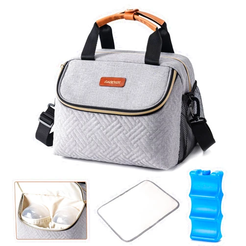 BABEYER Breastmilk Cooler Bag with Ice Pack Fits 6 Baby Bottles up to 9 Ounce, Wearable Breast Pumps Cooler Bag for Nursing Mom Daycare, Work, Travel- Grey