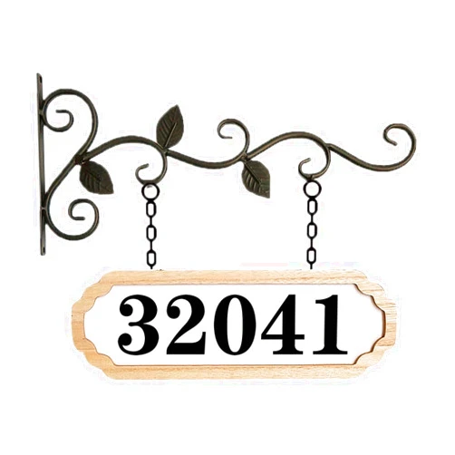 Aniaoie Hanging Brackets Indoor Outdoor Hooks With Sign, Personalized Iron Address Sign With Bracket, House Address Plaques Metal Address Sign, Add Your Text Double Sided