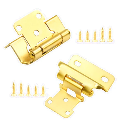 Donanim Brass Gold Cabinet Hinges for Kitchen Cabinet Door, 8 Pack (4 Pairs) Partial Wrap Self Closing 1/2