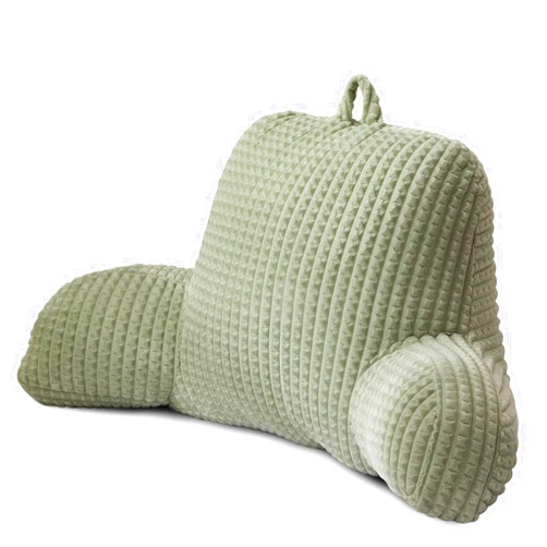 A Nice Night Reading Pillow Bed Wedge Large Adult Children Backrest with Arms Back Support for Sitting Up in Bed/Couch for Lounging Bedrest,Waffle Stereoscopic Design,LightGreen
