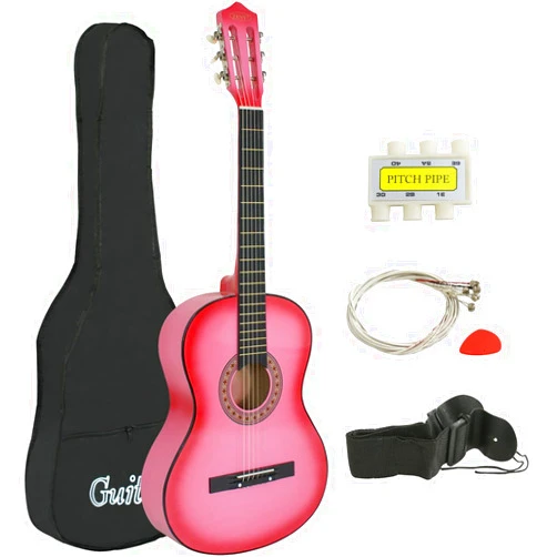 ZENY Beginners 38 inch Acoustic Guitar Package Kit for Right-handed Starters Kids Music Lovers w/Case, Strap, Pitch Pipe and Pick (Pink)