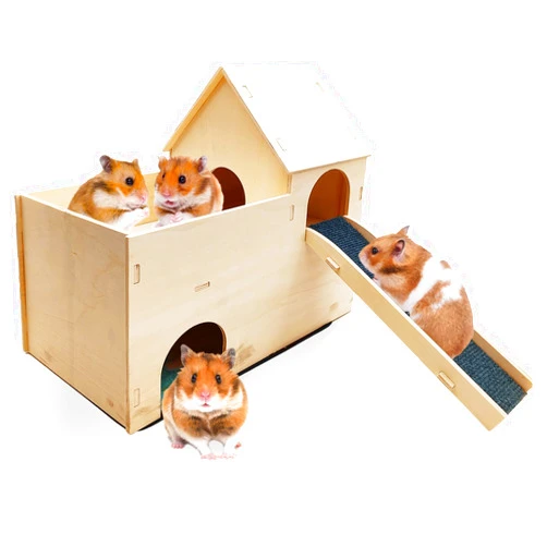 kathson Guinea Pig Hideout Wood Castle, 2 Tierd Sturdy Small Animal House Bed Hut Habitats with Stairs and Mat for Hamster Chinchilla Ferret Playing Hiding Sleeping