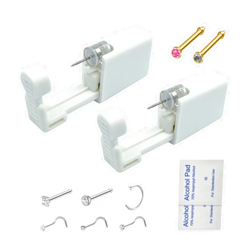 GCHSSS Nose Piercing Kit, 2 Pack Nose Piercing Gun, Disposable Safe Sterile Piercing Unit, Contains 6 Replaceable Nose Pins, Fit For Self Nose Piercing