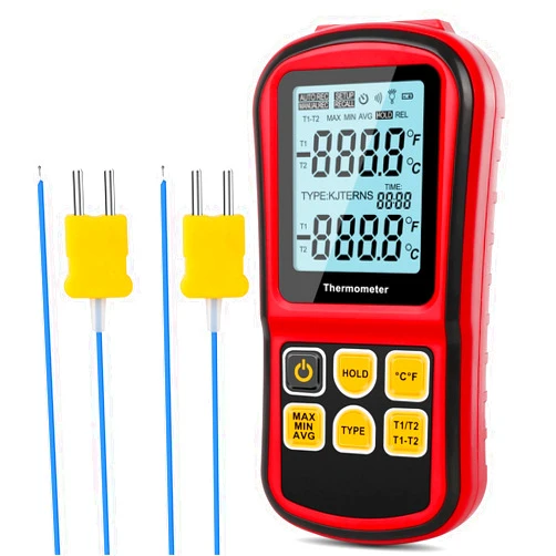 Leaton Digital Thermometer Dual Channel Thermometer Temperature Thermometer with Two K-Type Thermocouple Probe Backlight LCD K Type Thermometer for K/J/T/E/R/S/N Thermocouple