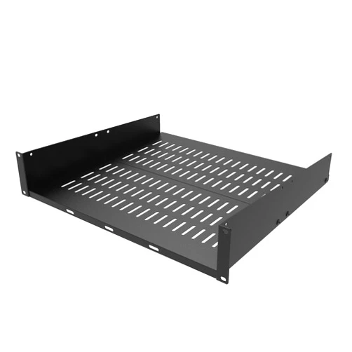 Jingchengmei 2U Server Rack Shelf- 16 Inch Deep Universal Vented Rack Mount Cantilever Tray for 19-inch Networking Cabinet or Server Rack- Disassembled Black (2U16InD)