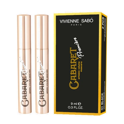 Vivienne Sabó Cabaret Premiere Black Mascara, Volume and Length, Defining, Curling, No Flaking, No Clumping, Smudge Proof, Washable, Cruelty-Free, Made in Europe, (01 Black), 0.6 Fl Oz, 2 Pack