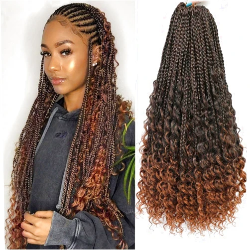 YIDIE 20 Inch Goddess Box Braids Crochet Hair 7 Packs Bohemian Crochet Braids with Curly Ends Boho Box Braid with 30% Human Hair Mixed for Black Women1B/30#