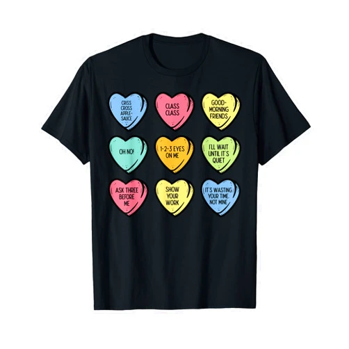 Teacher Valentines Shirts Men Women Gifts Teacher Conversation Hearts Funny Valentines Day Women Men T-Shirt