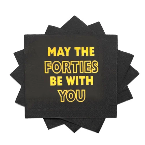 Apriciti Black Gold Cocktail Napkins, 40th Birthday Party Napkins Paper with Gold Foil Words 