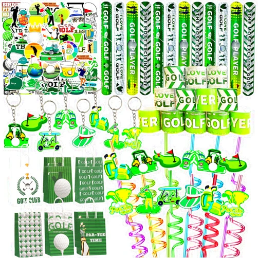 Meaxur 110 Pcs Golf Party Favor Set Includes Golf Theme Slap Bracelet Golf Drinking Straws Golf Ball Keychain Golf Gift Bags Golf Stickers for Golf Goodies Bags Filler Golf Birthday Party Decorations
