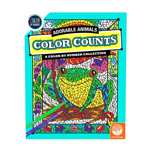 MindWare Color by Number Color Counts: Adorable Animals - Coloring Book for Kids and Adults with 24 Perforated Pages, Printed on Artist Quality Paper