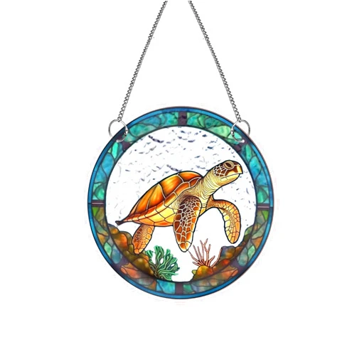 HOTIYOK Turtles Acrylic Window Hangings Marine Animals Suncatcher Stained Glass Panels Window & Wall Decor, Ideal Housewarming Gift Home Decor for Grandma Wife Teacher Sea Lover