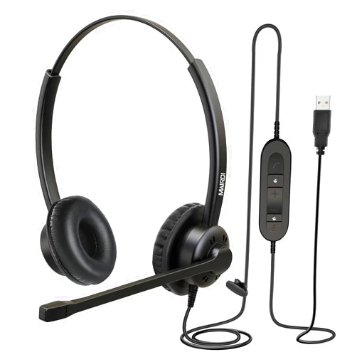 MAIRDI USB Headset with Microphone for PC, Computer Headset with Mic Noise Canceling for Laptop Teams Zoom Skype Jabber Voip Telephone Office Call Center Remote Work, in-line Volume Control Mic Mute