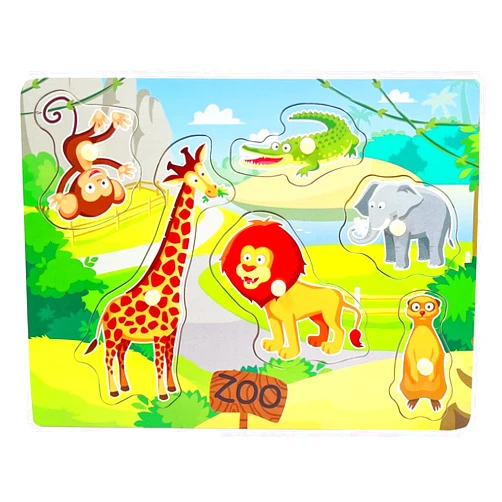 Z MAYABBO Wooden Peg Baby Puzzles, Full-Color Pictures Animal Shape Chunky Puzzle, Jumbo Knob Zoo Puzzle for Toddlers 18 Months and Up, 6Pieces