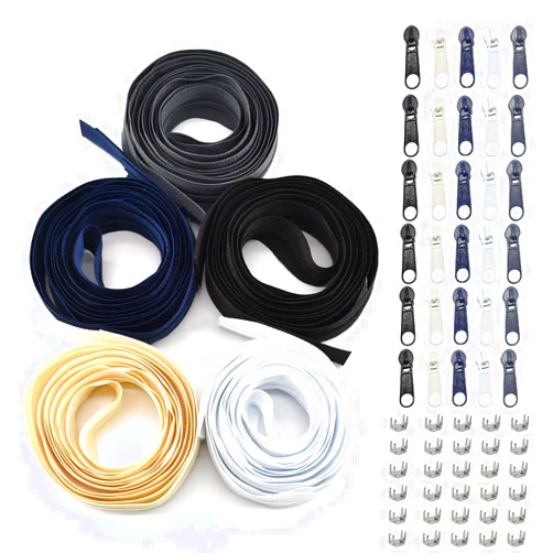Renashed #3 Nylon Coil Sewing Zippers 5 Colors 13.6 Yards with 30pcs Zipper Sliders and Zippers Stops for DIY Sewing Tailor Craft Supplies (Black, White, Gray, Beige, Navy)