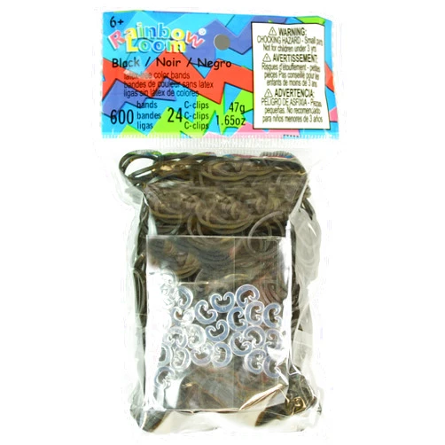Rainbow Loom Twistz Bandz Latex Free Rubber Band Refill + C-clips - Black