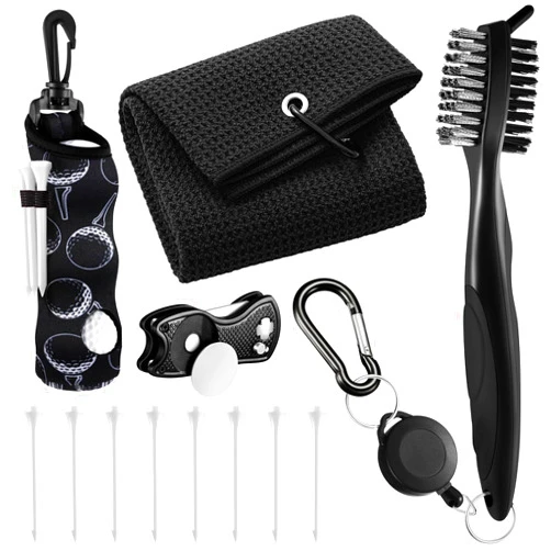 Liliful 12 Pcs Golf Accessories Kit, Include Golf Tees Towel Ball Bag with Hook Cleaner Brush Divot Tool with Magnetic Ball Marker for Women Man Gifts