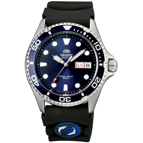 Orient Men's Japanese Automatic/Hand-Winding Stainless Steel 200 Meter Diving Watch, Ray 2 Blue Rubber, Strap