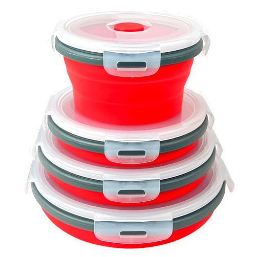 Guyuyii Collapsible Bowl - 4-Pack Set Round Silicone Food Storage Containers - Microwave, Dishwasher & Freezer Safe - Perfect for Home, Camping, and Travel